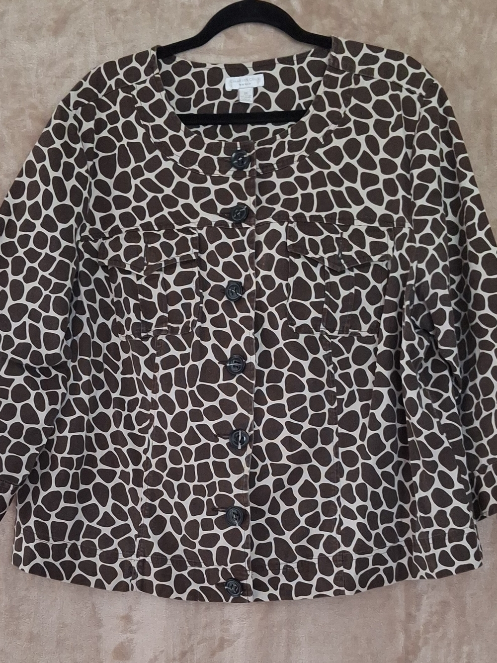 Charter Club Brown and Cream Giraffe-Print Button Front Shirt Jacket